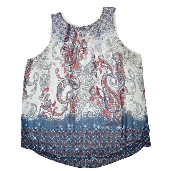 Sleeveless Paisley Top Daniel Rainn Size L Red Blue Mixed Print Georgette Large - Picture 1 of 5